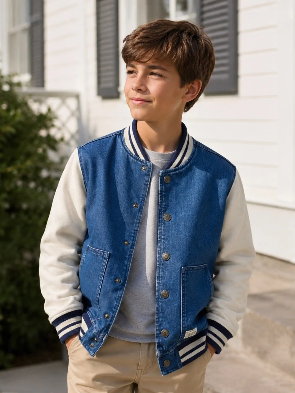 Crewcuts J.Crew Denim Varsity Jacket Boys Large 10-11